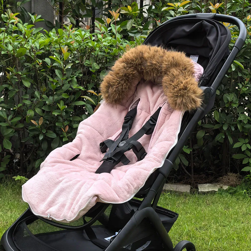 Cochecito chanfrera para exteriores, invierno, bebé cálido en cochecito, extraíble, más grueso, a prueba de viento, Cuello de piel, sobre para bebé, accesorios para cochecito