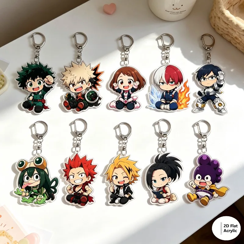 Lote de 10 Llaveros de Anime My Hero Academia, Llavero Acrílico de Izuku Bakugo Katsuki, Accesorios Colgantes, Regalos de Dibujos Animados, Venta al Por Mayor