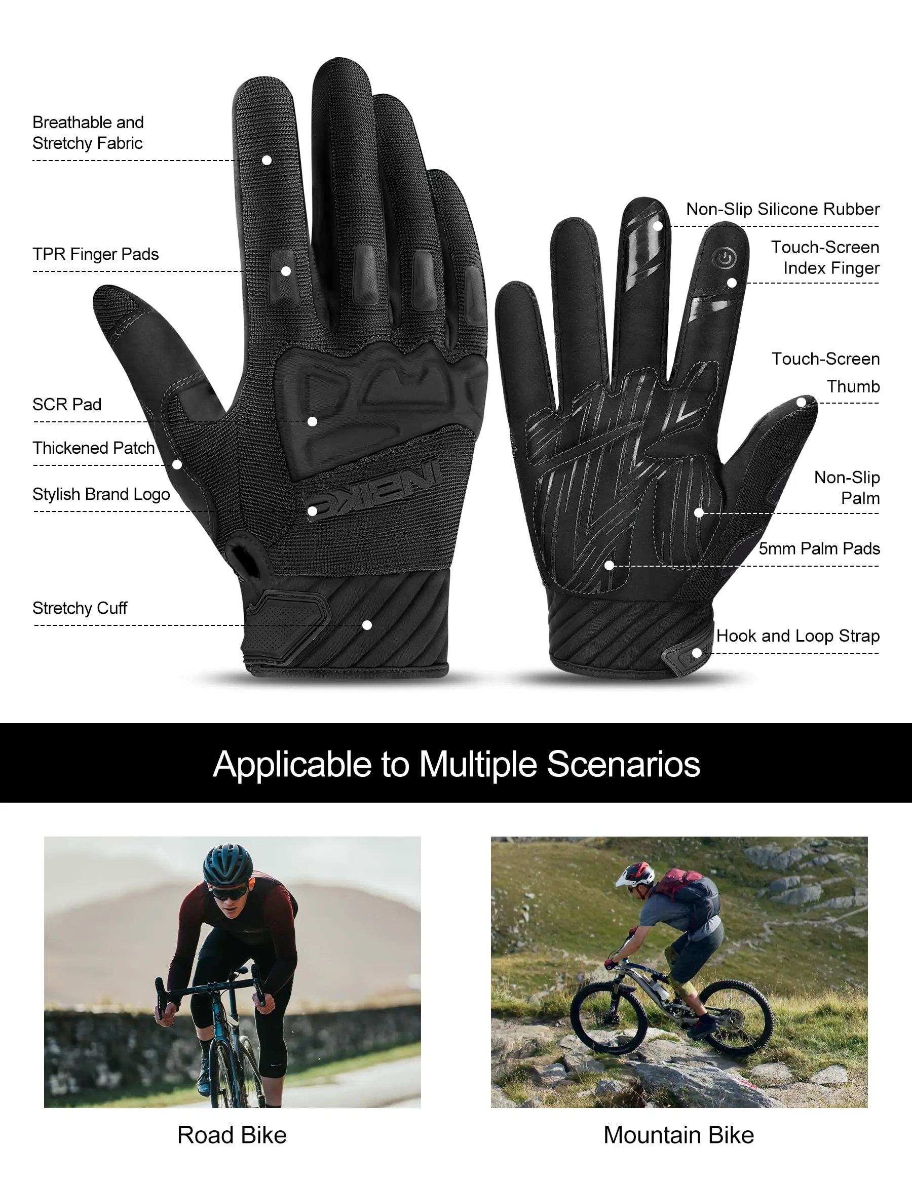 Guantes de Ciclismo INBIKE MTB para Hombre, Guantes Deportivos con Pantalla Táctil para Bicicleta de Montaña, Motocicleta, Ciclismo al Aire Libre, Accesorios para Bicicleta