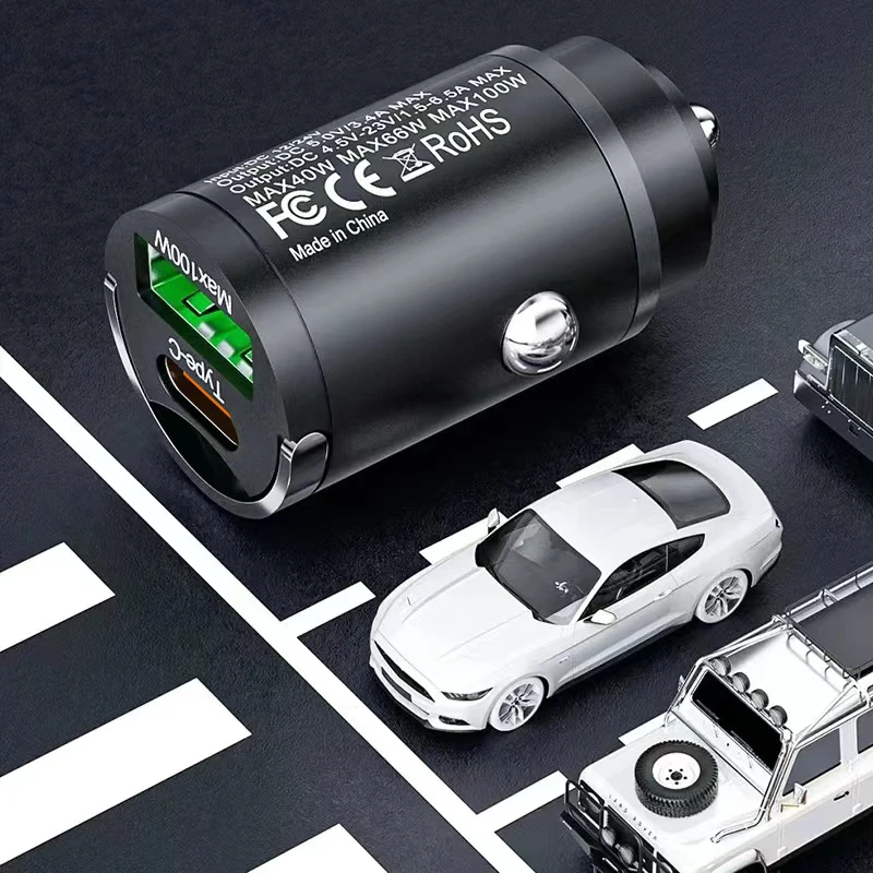 Cargador de coche USB PD de 100W, encendedor de carga rápida para iPhone QC3.0, adaptador de cargador de teléfono de coche USB tipo C para Xiaomi, Samsung y Huawei