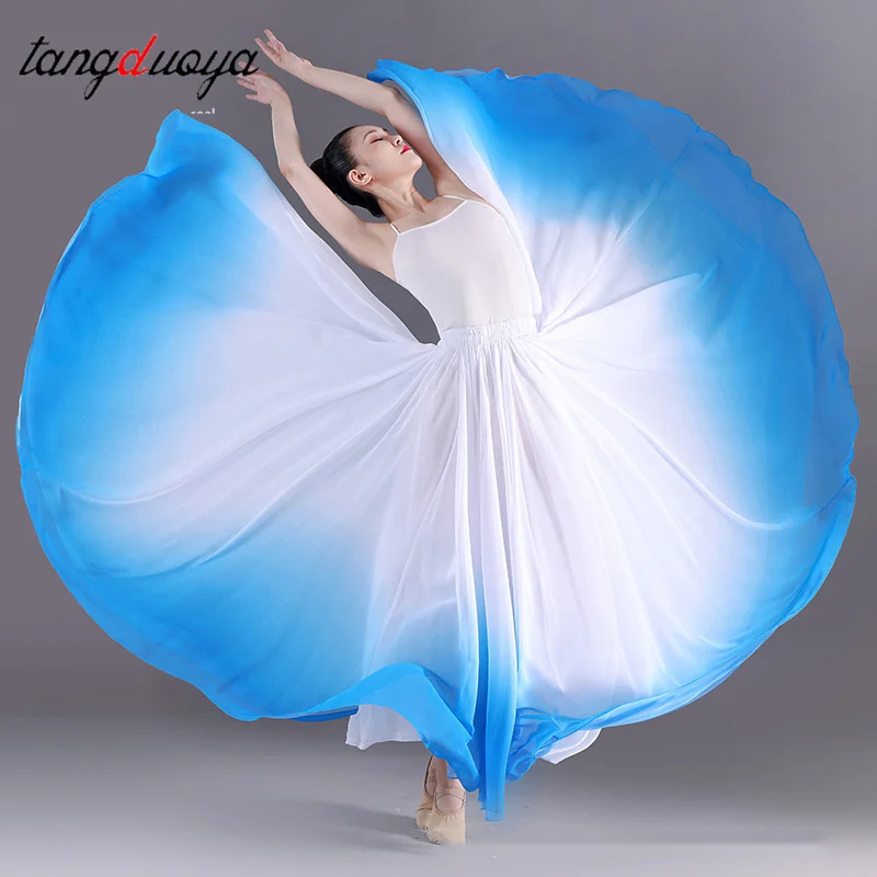 Falda de Danza Clásica para Mujer de 360/540/720 Grados, Traje de Práctica, Gasa Degradada, Chifón Elegante, Vestido de Media Pierna para Actuación