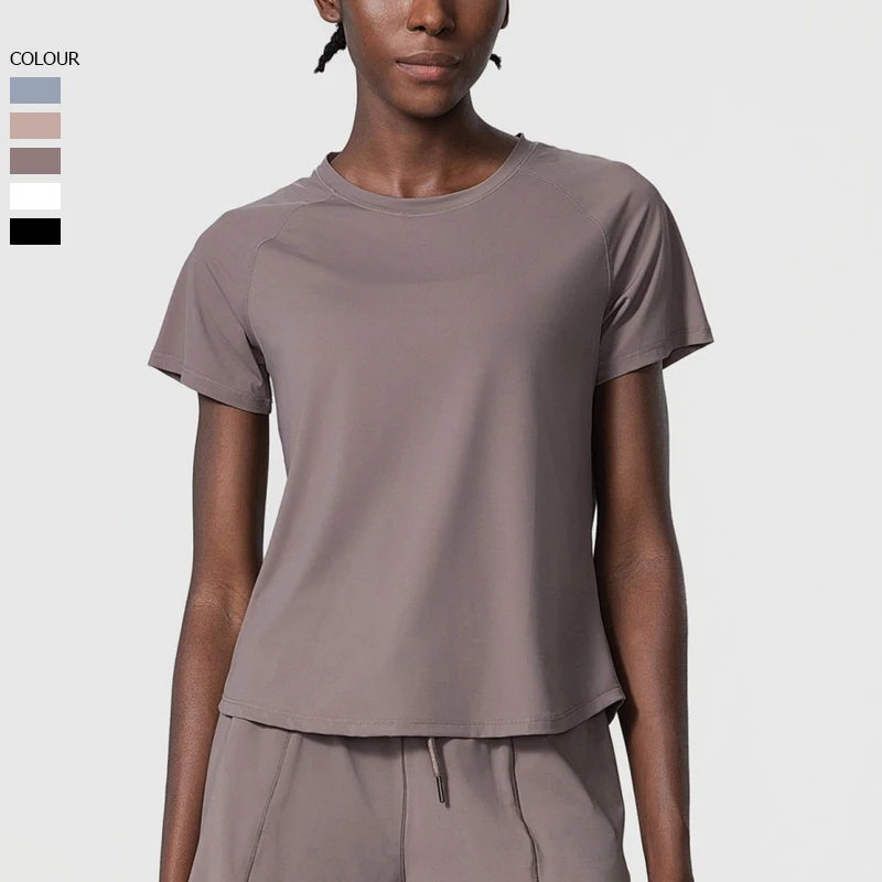 Camiseta de Yoga de manga corta de verano para mujer, Top de cuello redondo para gimnasio y correr, camisa de entrenamiento holgada y transpirable de secado rápido, ropa deportiva femenina