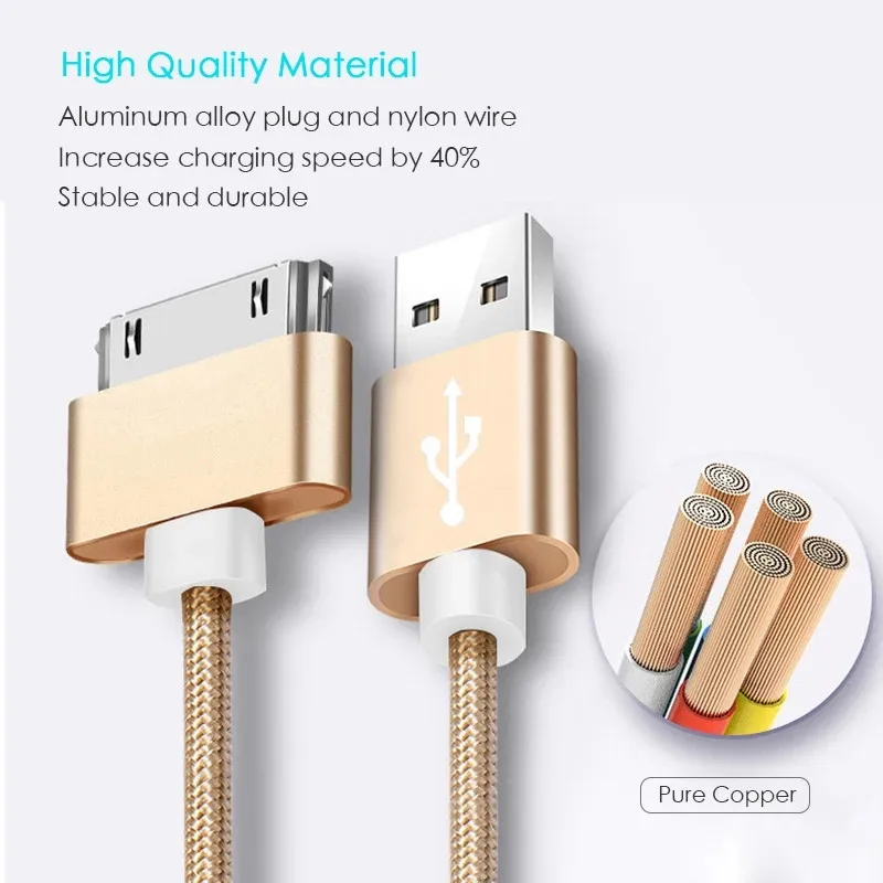 NNBILI Cable de Carga Rápida USB para iPhone 4 4s 3GS 3G iPad 1 2 3 iPod Nano Touch, Cable de Datos de 30 Pines, Línea Larga