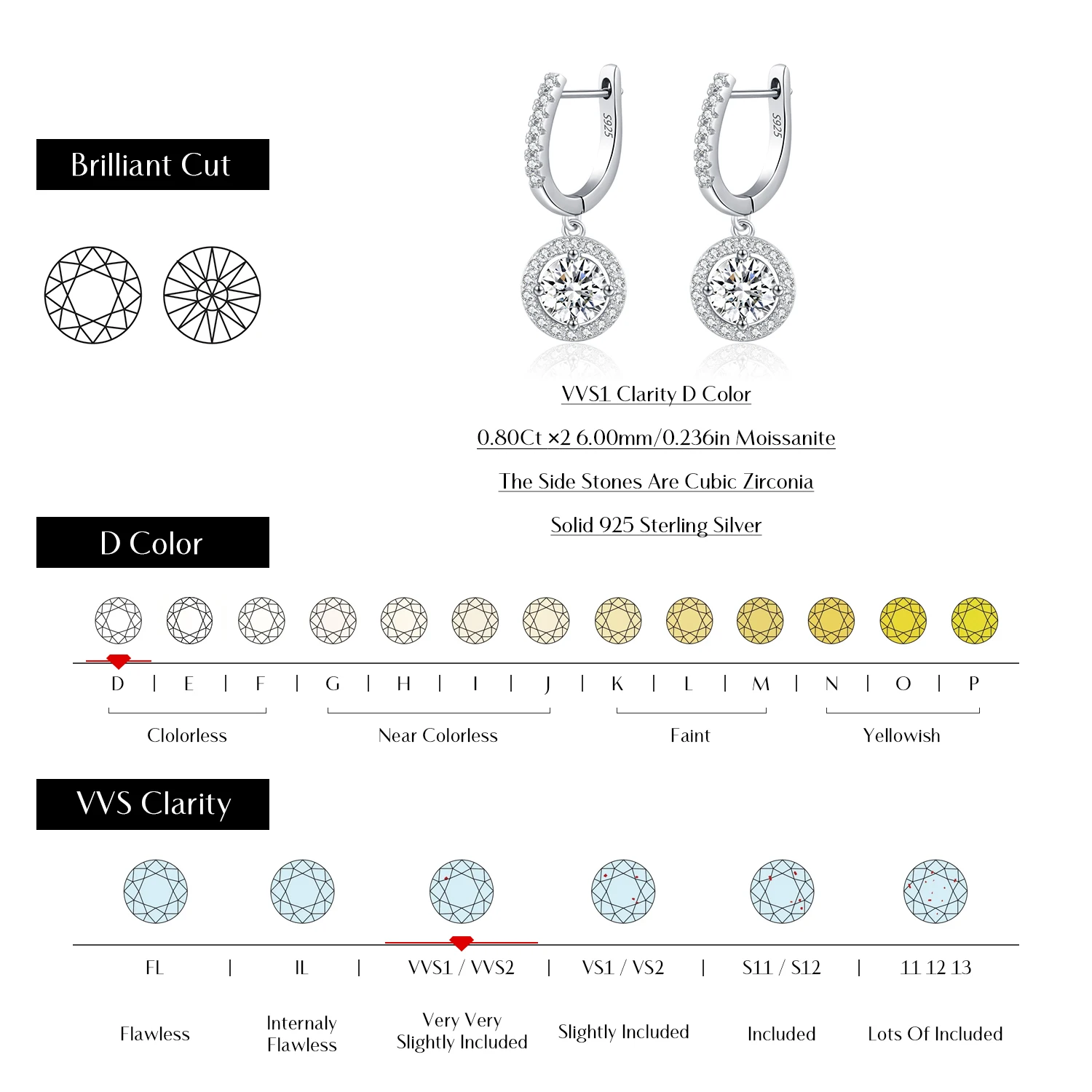 Pendientes colgantes de moissanita de Color MODIAN D, pendientes colgantes de Halo de Plata de Ley 925 para mujer, regalo de joyería fina de compromiso de boda