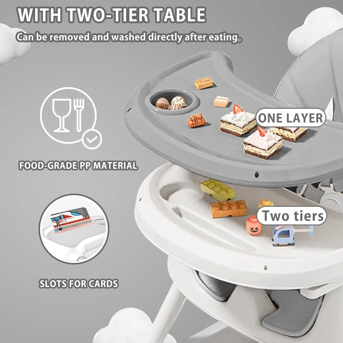 Trona para bebé 3 en 1, sillas de comedor portátiles plegables para bebé, trona convertible para comer y jugar con plato de cena de doble capa