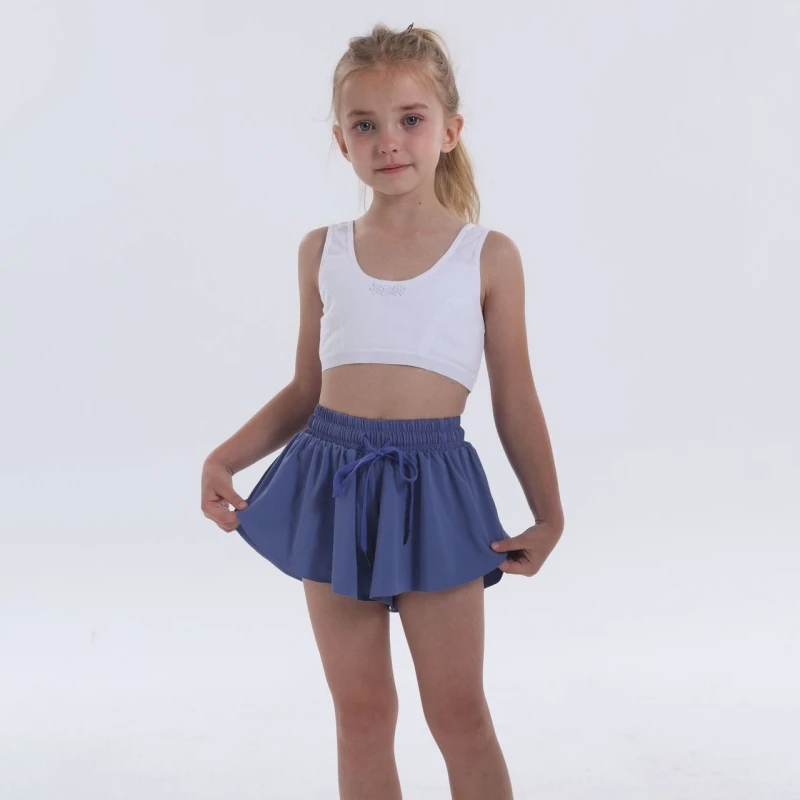 Pantalones cortos para niños, pantalones cortos de mariposa fluidos para niñas, faldas atléticas 2 en 1 para correr, faldas cortas para animar, tenis, baile, ropa Preppy para niños de 5 a 12 años