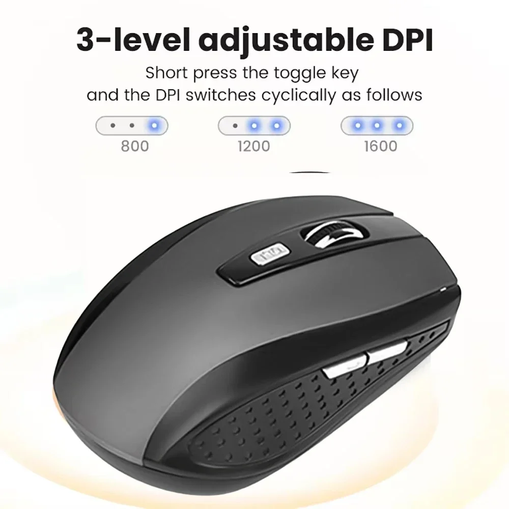 Ratón inalámbrico de 2,4G para juegos, ratón ergonómico con 6 botones, 800-1200-1600 DPI, ratón óptico de oficina para PC, portátil, MacBook