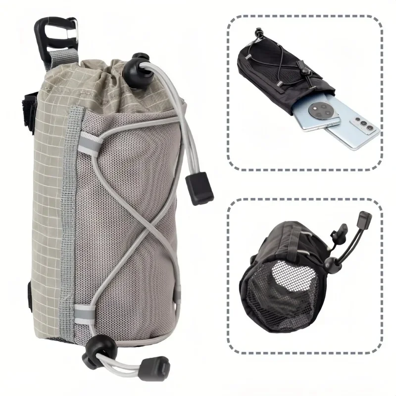 Mochila con correa para el hombro, soporte para botella de agua, bolsa de malla con cordón para senderismo, Camping y viajes