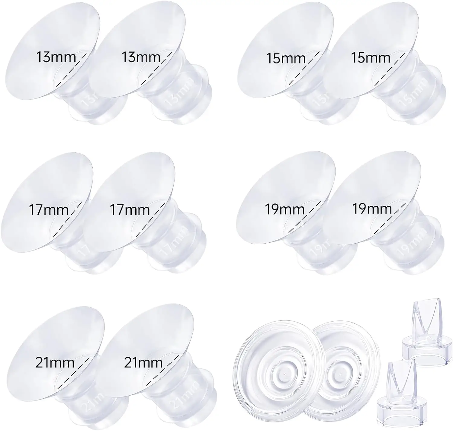 Insertos de brida 13/15/17/19/21 mm compatibles con Momcozy S12/S12pro/S9/S9 pro, para TSRETE/Spectra/Medela 24 mm Shield/Flanges