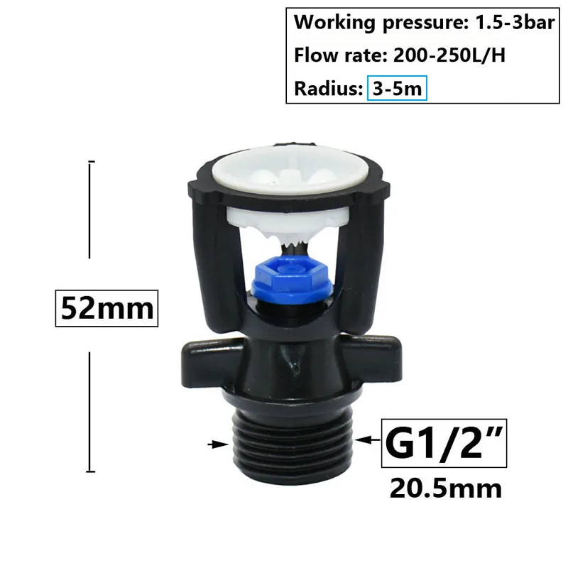 Aspersores de chorro giratorios de 360 grados, boquillas basculantes de doble salida, rosca macho de 1/2 "para riego de césped de granja y jardín
