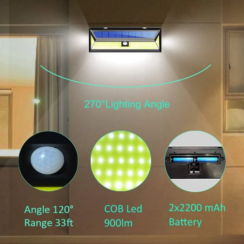 Luces solares para exteriores, lámpara de pared LED Solar 180 COB, Sensor de movimiento impermeable, 3 modos superbrillantes para jardín, puerta delantera, camino de garaje
