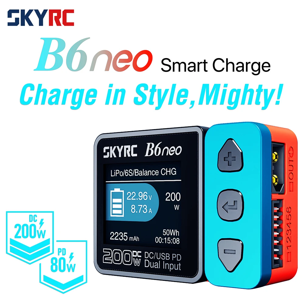 SkyRC B6 neo Cargador inteligente DC 200W PD 80W LiPo Cargador de equilibrio de batería SK- 100198   Descargador de cargador compacto 6S