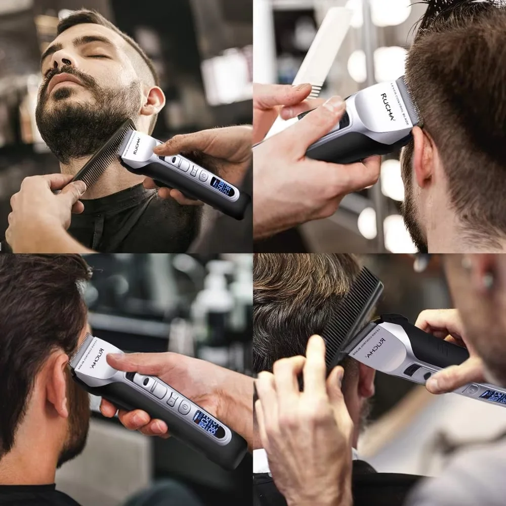 Cortadora de Pelo Eléctrica con Cuchilla Móvil de Forma Única, Recortadora de Pelo con Pantalla LCD, Recargable por USB, para Salón, Cortapelos para Hombres, Barbería