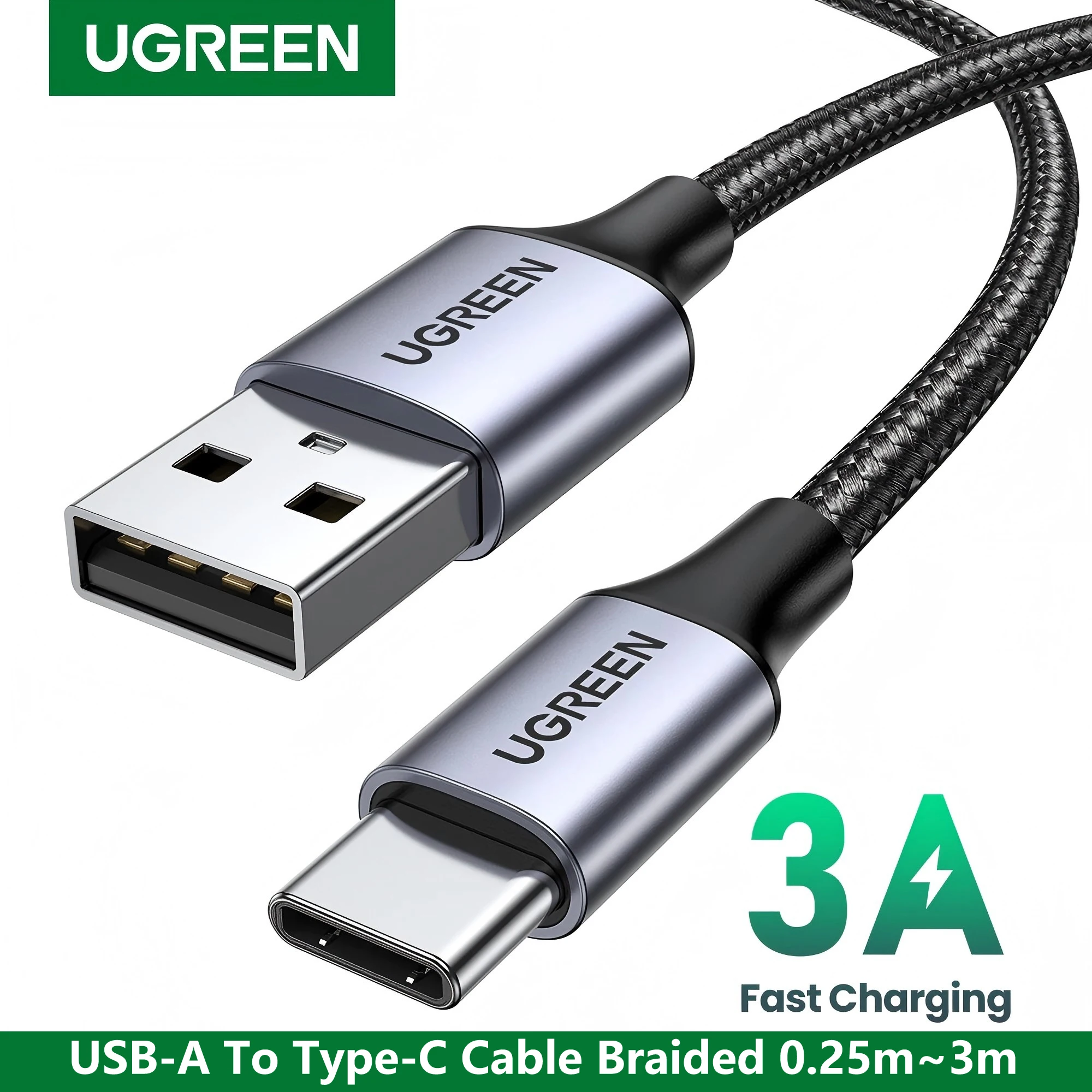 Cable USB tipo C de UGREEN, con revestimiento trenzado, para cargar dispositivos APPLE iPhone 17, 16 y 15, compatible con Carplay y Android. Cable USB C para carga y transferencia de datos, disponible en versiones corta y larga: 2 m, 3 m, 25 cm y 50 cm.
