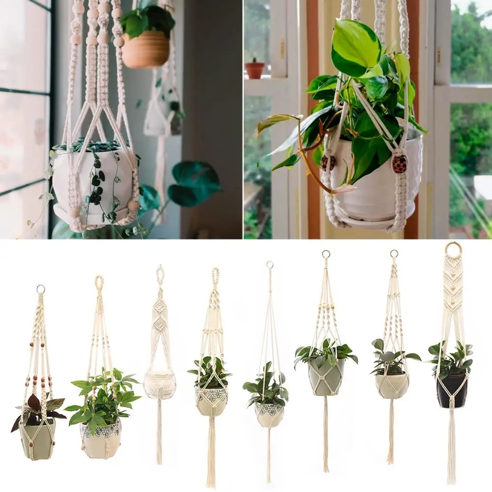 Planta colgante hecha a mano, macramé, colgador de plantas, maceta, decoración de pared, patio, jardín, maceta colgante, cesta colgante
