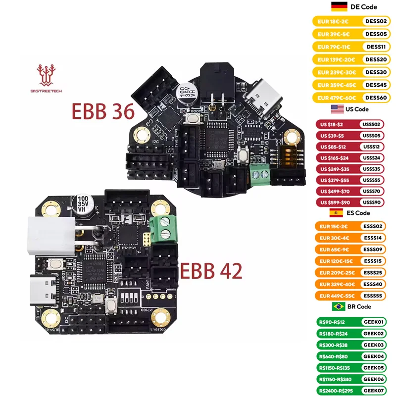 Placa adaptadora BTT EBB36 EBB42 CAN, compatible con Canbus y Usb PT100, controlador integrado TMC2209 para impresora 3D Raspberry Pi Blv Ender 3