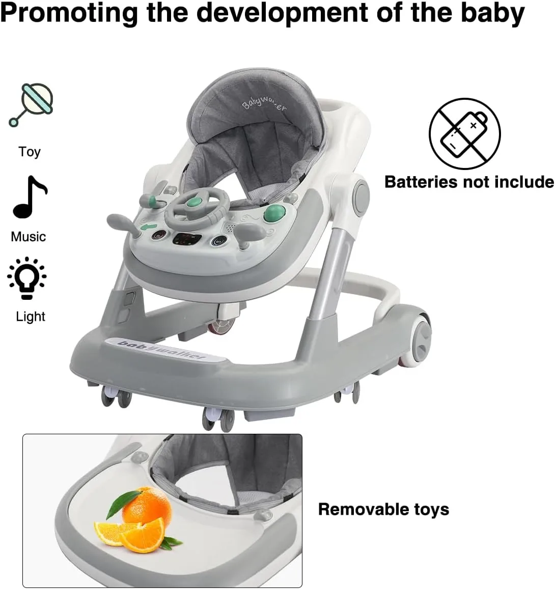 Andador 2 en 1 para Bebés, Andador con Bandeja de Alimentación Extraíble y Bandeja Musical (Sin Batería), Andador de Actividades