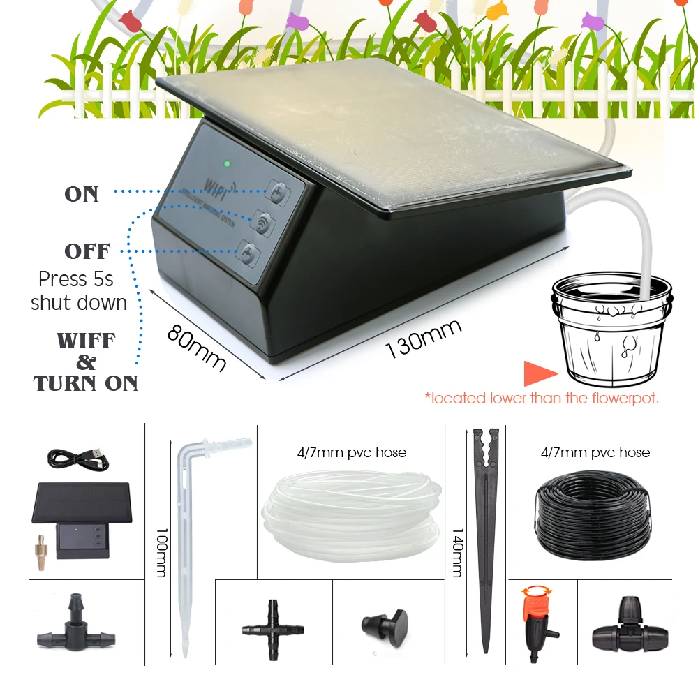 Tuya-Kit de riego por goteo automático, bomba de temporizador de energía Solar, compatible con Wifi, sistema de riego por Control remoto para teléfono móvil y jardín