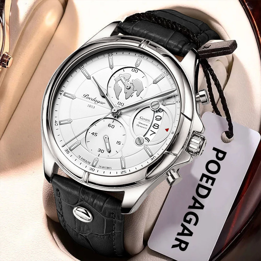 Reloj de pulsera POEDAGAR de lujo para hombre, cronógrafo con fecha, Reloj de cuero resistente al agua para hombre, relojes de cuarzo informales para hombre, Reloj deportivo para hombre