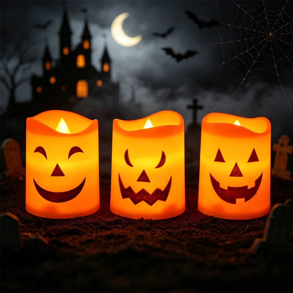 Lámpara LED de Calabaza sin Llama, Luz Cálida, Decoración de Mesa para Halloween, Luces de Ambiente para Fiestas en Bares Interiores