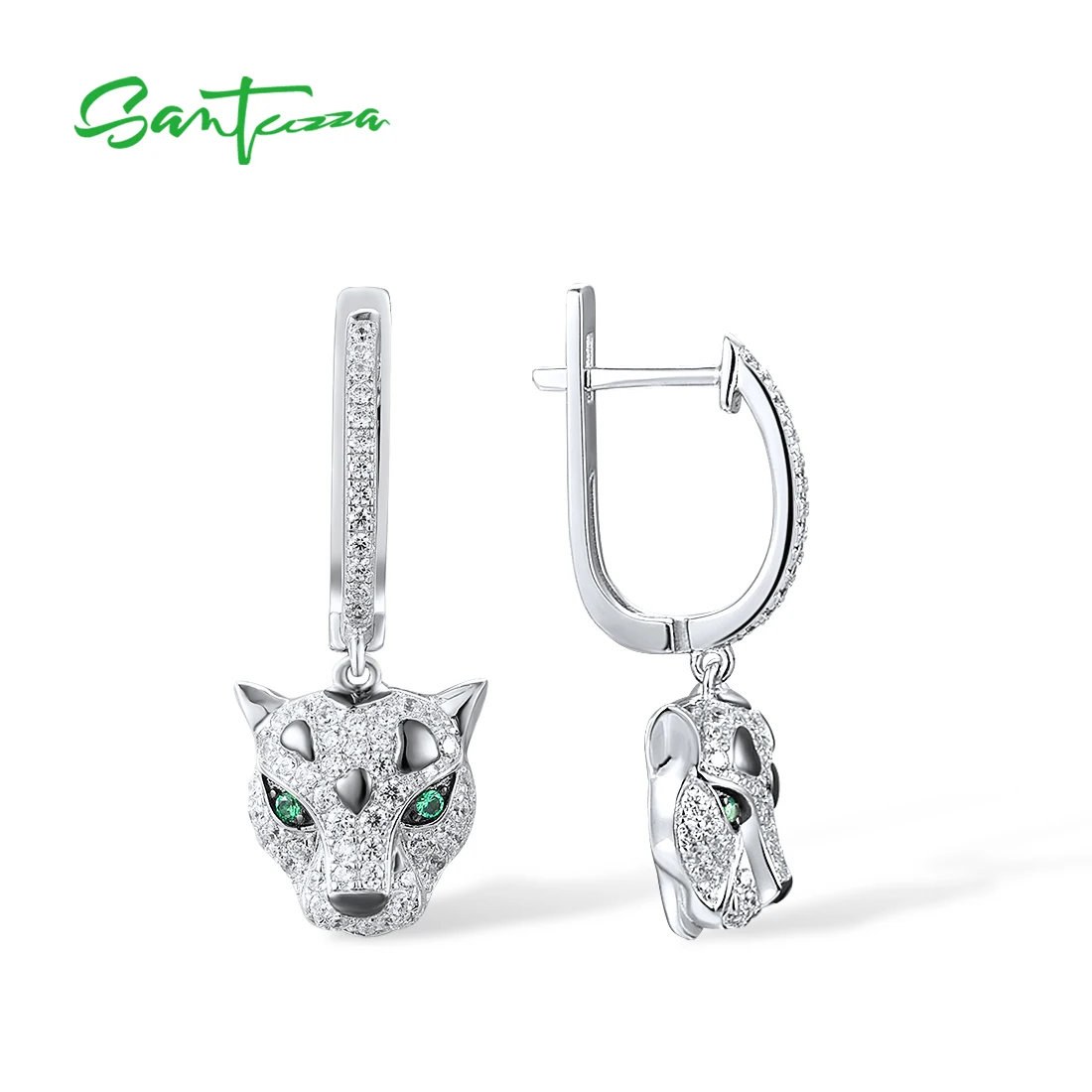 SANTUZZA-pendientes colgantes de plata pura 925 para mujer, Plata de Ley brillante, espinela verde, CZ blanco, joyería fina y elegante