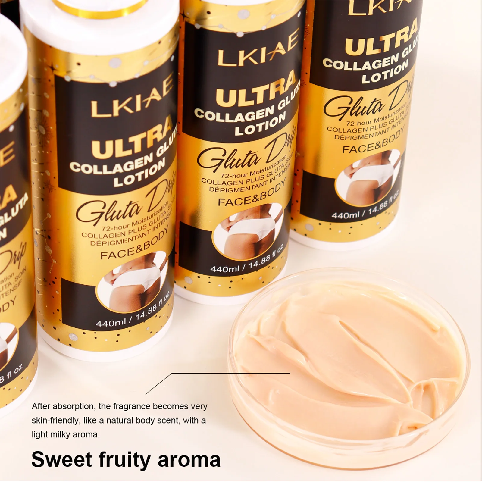 LKIAE Ultra Glutatión y Colágeno Loción Corporal, Blanqueadora, Hidratante, Antipigmentación, Manchas Oscuras, Unifica el Tono de Piel, 440ml