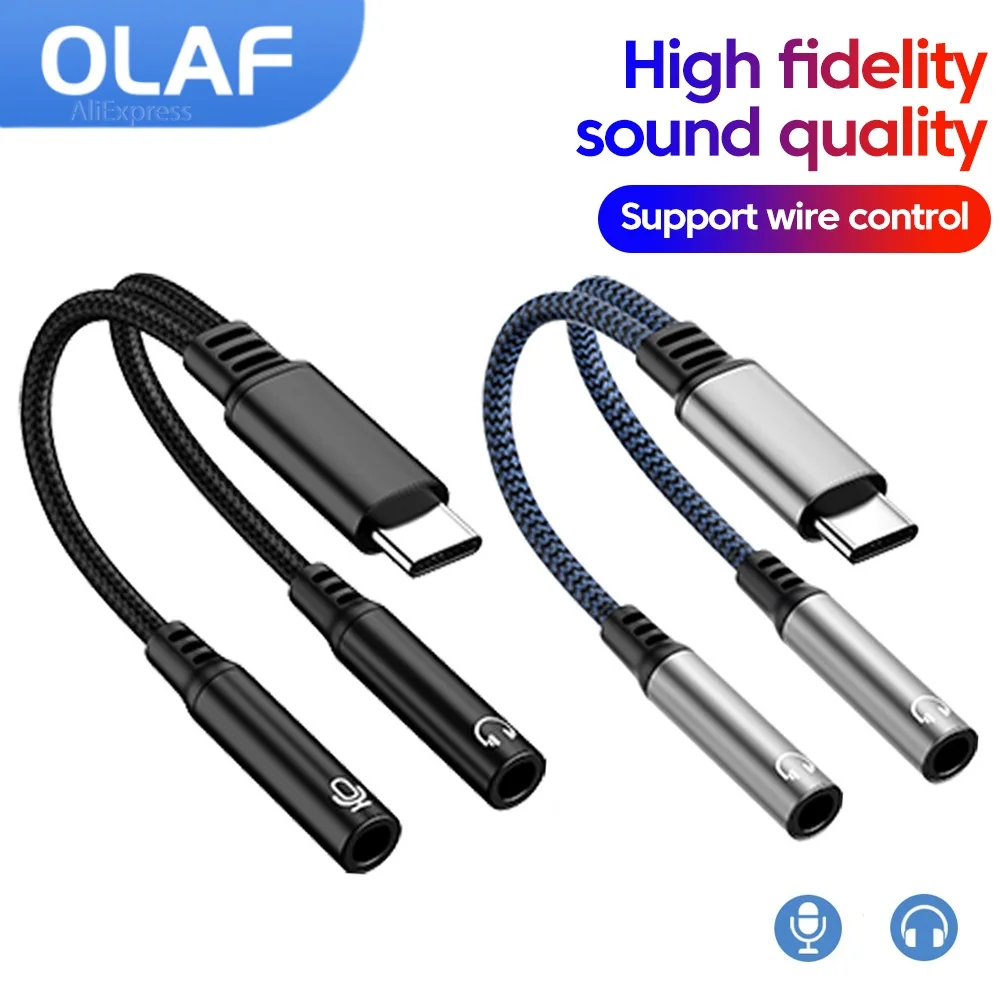 OLAF tipo C a doble conector de 3,5mm micrófono escucha DAC USB C adaptador de Audio 3,5mm Aux hembra para iPhone 16 15 convertidor Samsung