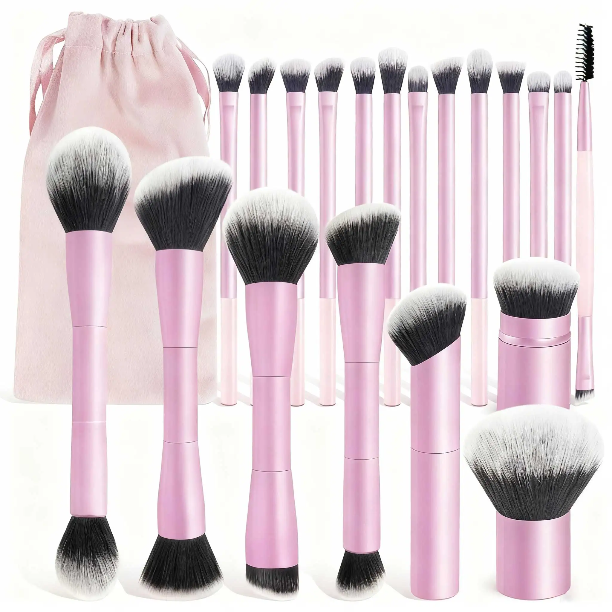 Juego de 20 Brochas de Maquillaje Profesionales de Doble Punta para Base, Corrector, Rubor, Sombras de Ojos, para Mezclar Líquidos, Cremas y Polvos