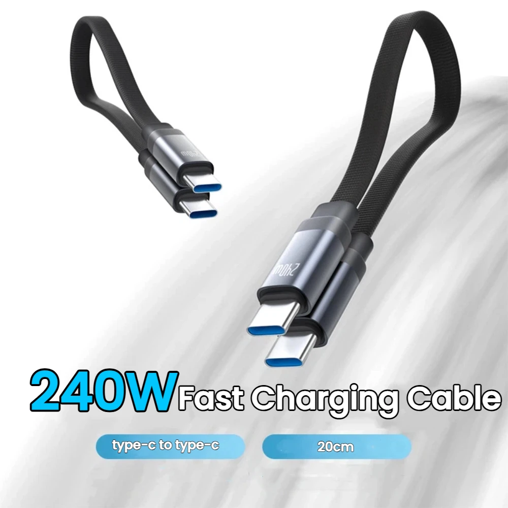 Cable USB C Magnético Corto de 20CM, Mini Cable de Datos Trenzado de Carga Rápida de 240W para iPhone 15 16 17, Cable de Tipo C a Tipo C para Samsung