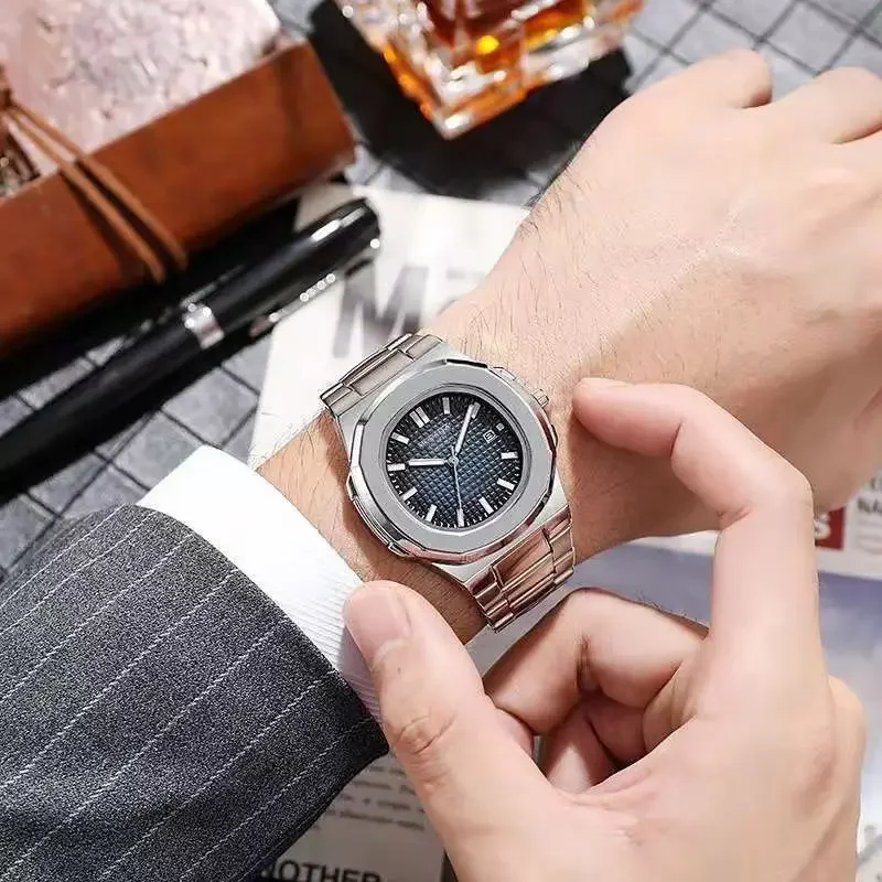 Reloj de Pulsera de Cuarzo Cuadrado de Negocios de Lujo de Moda, Diseño Clásico de Esfera con Rayas y Correa de Acero Inoxidable para Hombre, Relogio
