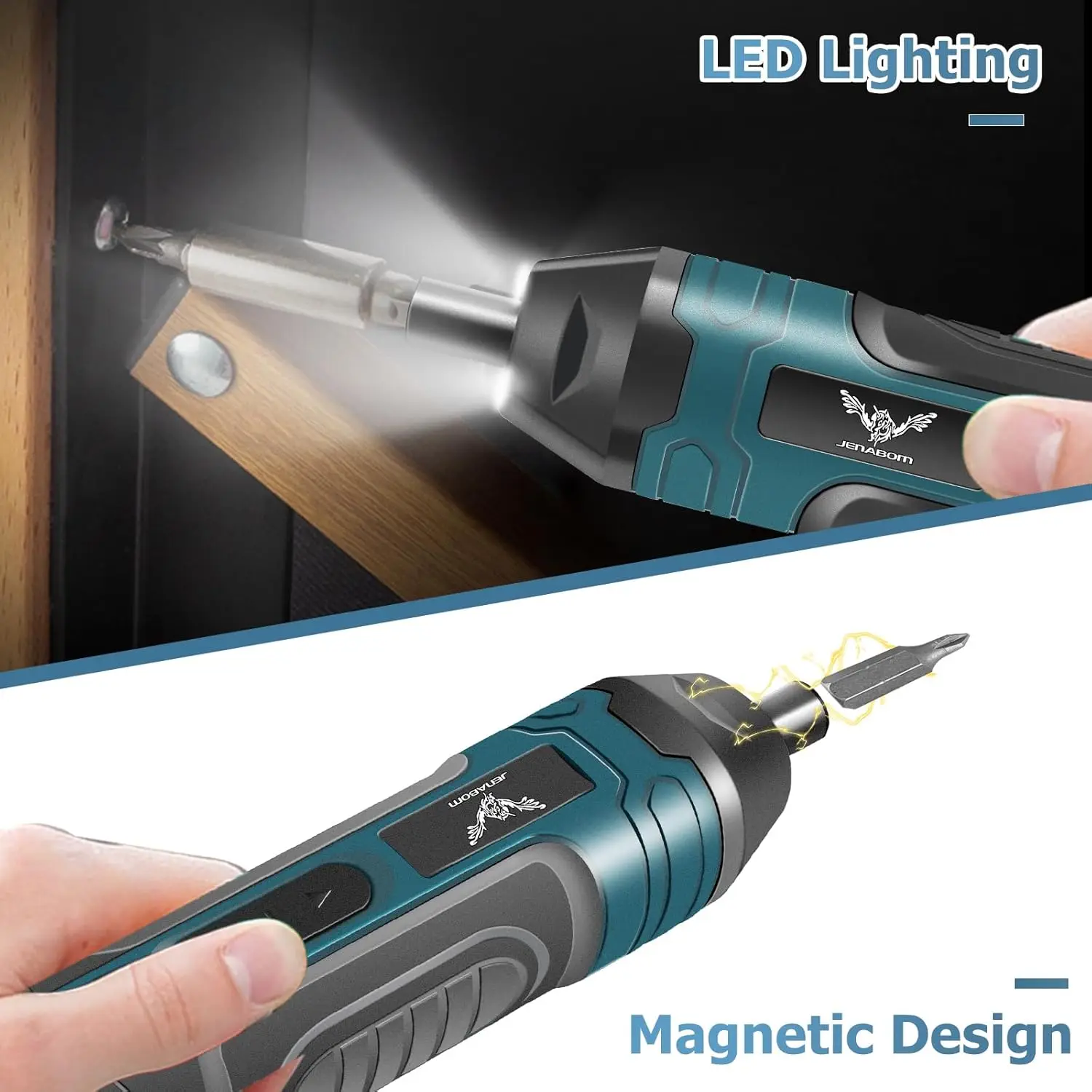 Destornillador eléctrico con ajuste de torque de 4 velocidades, luz LED de trabajo, mango de goma suave, destornillador eléctrico portátil recargable por USB para reparaciones domésticas de bricolaje