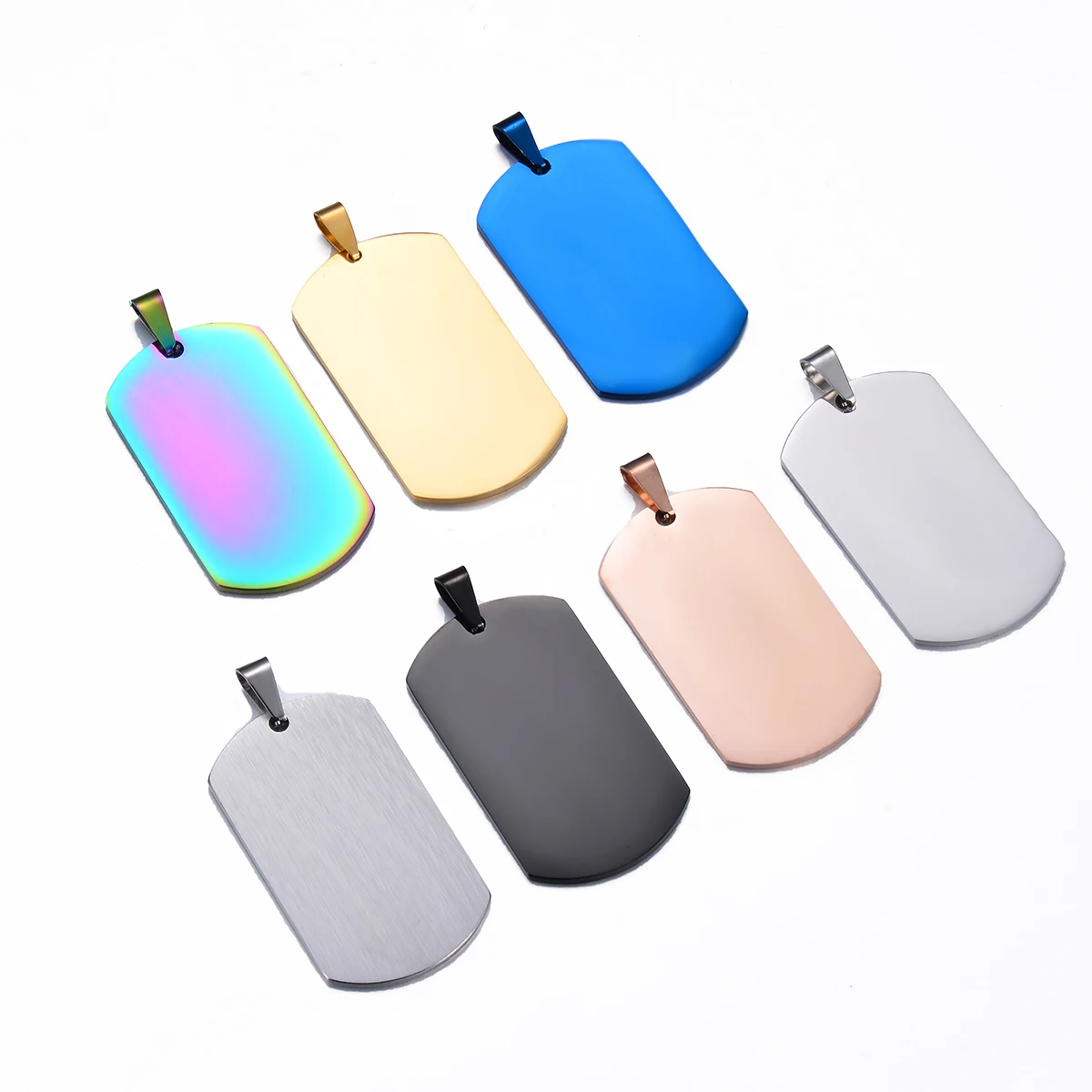 10 Uds. Venta al por mayor de acero inoxidable estilo militar del ejército ID etiquetas de perro en blanco colgante collar con dije de rectángulo accesorios de joyería (7 colores)