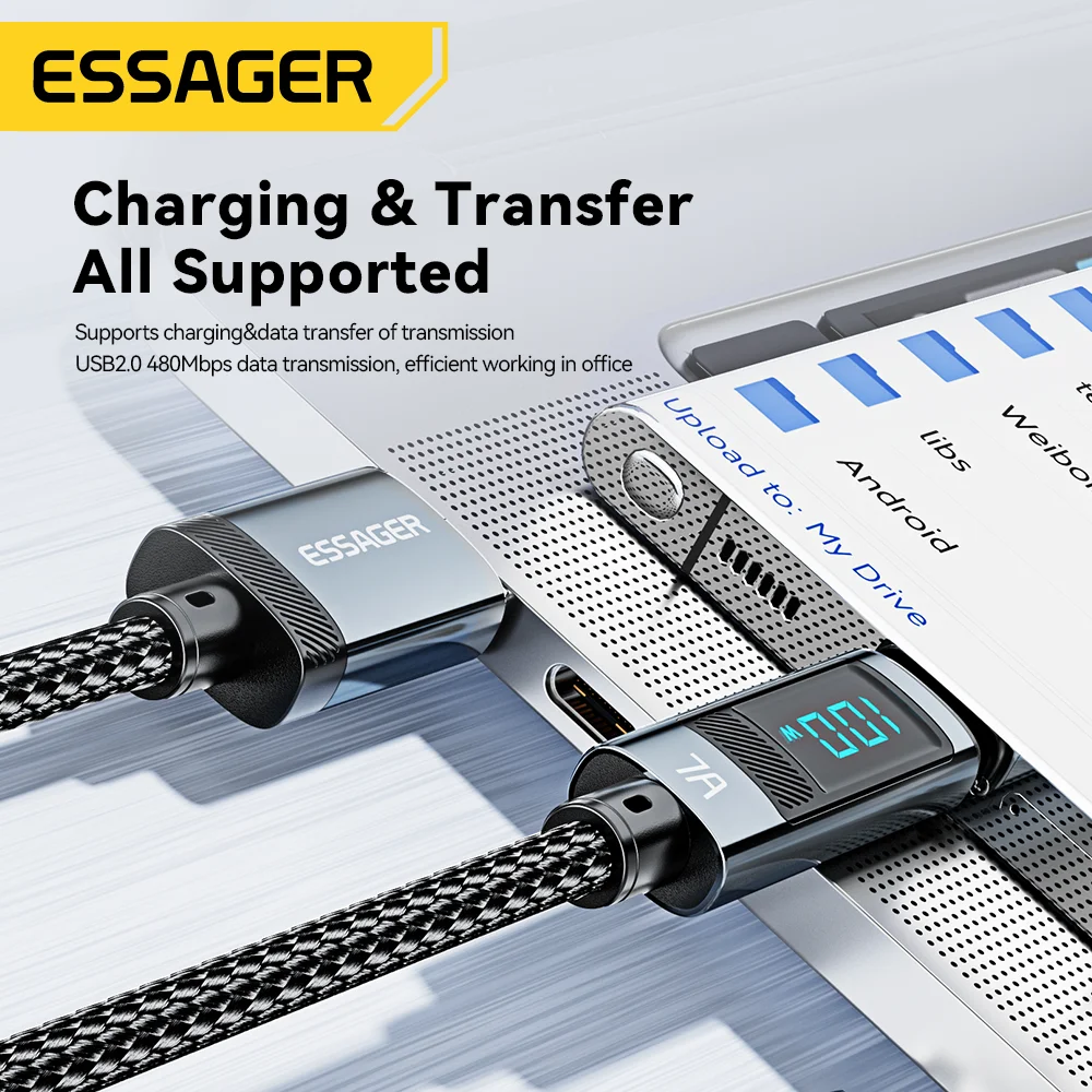 Essager 7A USB tipo C Cable 100W USB C cargador de datos para Realme Huawei P40 30 Pro 66W Cable de carga rápida Samsung Xiaomi Poco