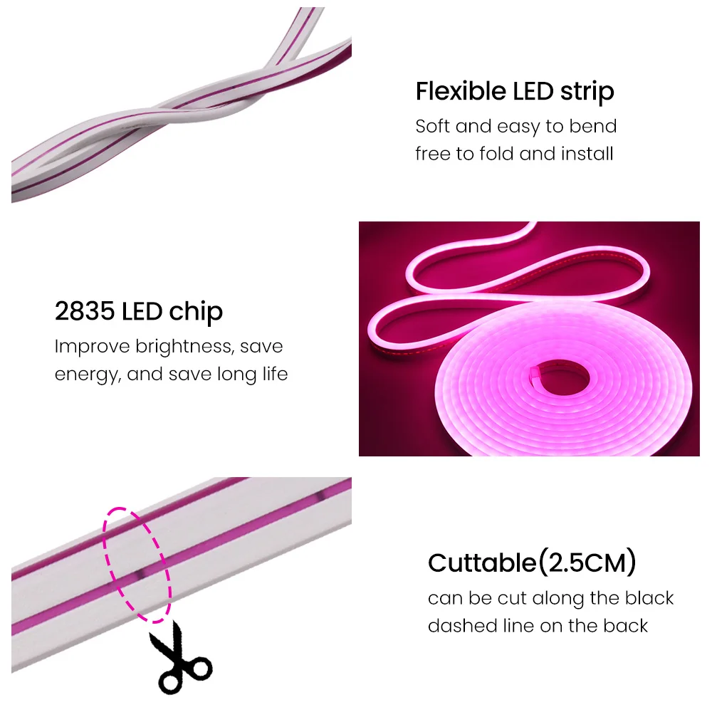 Tira de luces LED de neón de 12V y 24V, señal de neón impermeable, luces de cuerda de silicona de 6x12mm, decoración de lámpara Flexible con enchufe CC/cable de 2 pines