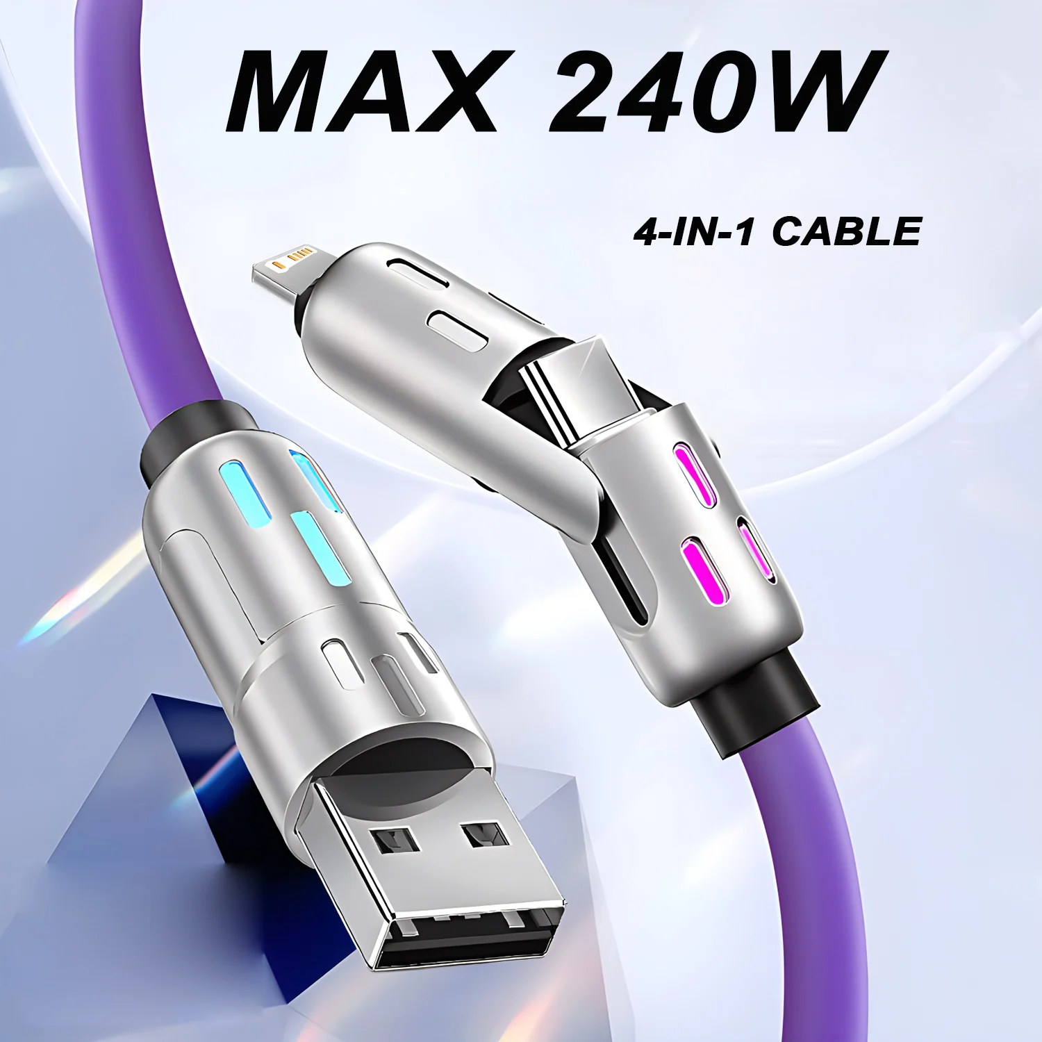Cable 4 en 1 de 240W USB tipo C a USB C Cable de cargador rápido PD para iPhone 16 Pro Max 15 iPad Xiaomi Samsung Tablet Cable de datos de 1M