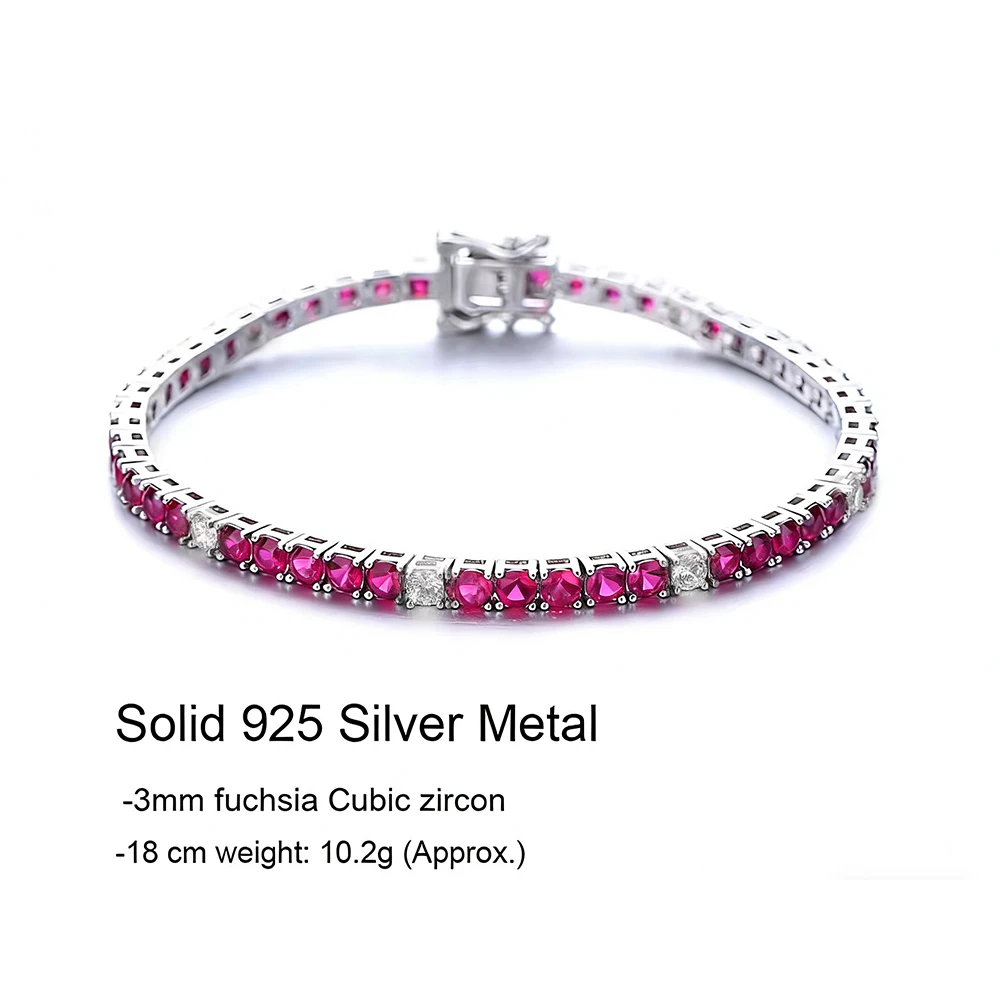 Joyería Fina, pulsera de tenis de plata 925 con circonita cúbica azul Montana/verde esmeralda/rojo rubí/turquesa/negro de 3mm