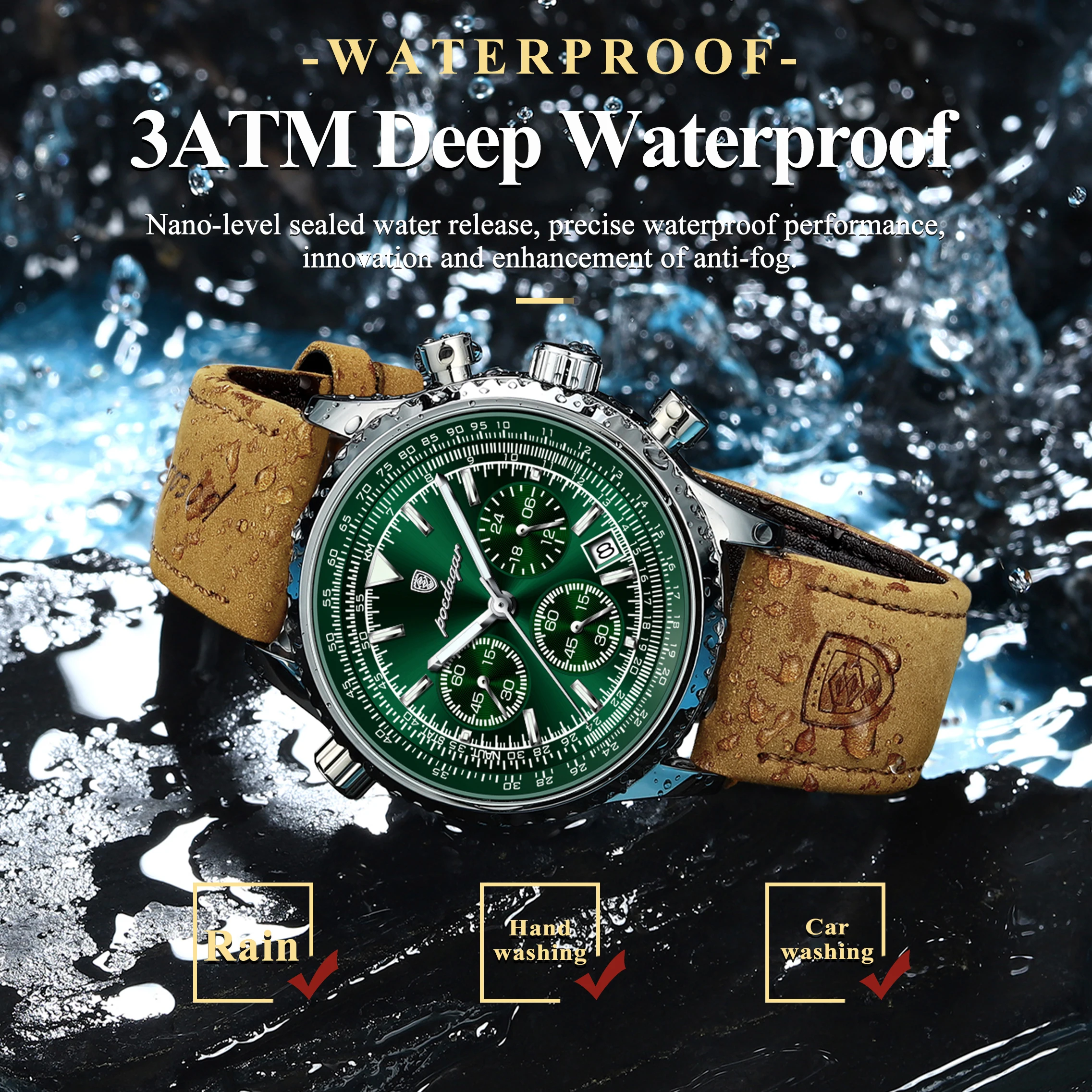 Reloj de Pulsera POEDAGAR para Hombre de Negocios, Resistente al Agua, Luminoso, con Fecha, Cronógrafo, Deportivo, de Cuero, de Cuarzo, a la Moda