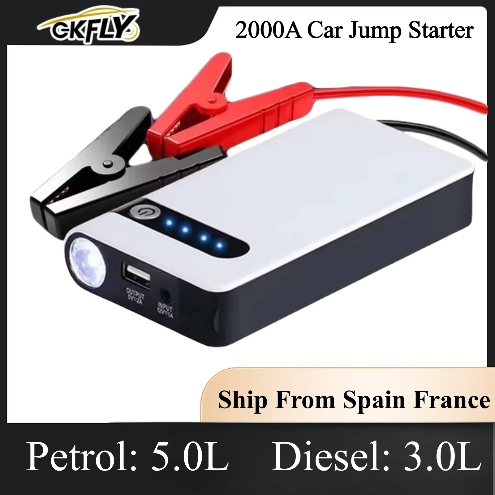 GKFLY nuevo cargador de batería de coche 2000A arrancador de batería de coche portátil cargador de refuerzo dispositivo de arranque de 12V banco de energía de 44,4Wh