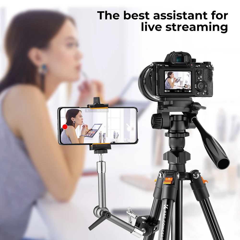 Trípode de Video K&F CONCEPT de 64 Pulgadas/162 cm, Trípodes Ligeros de Aluminio para Fotografía, Transmisión en Vivo, Soporte para Teléfono con Cámara DSLR