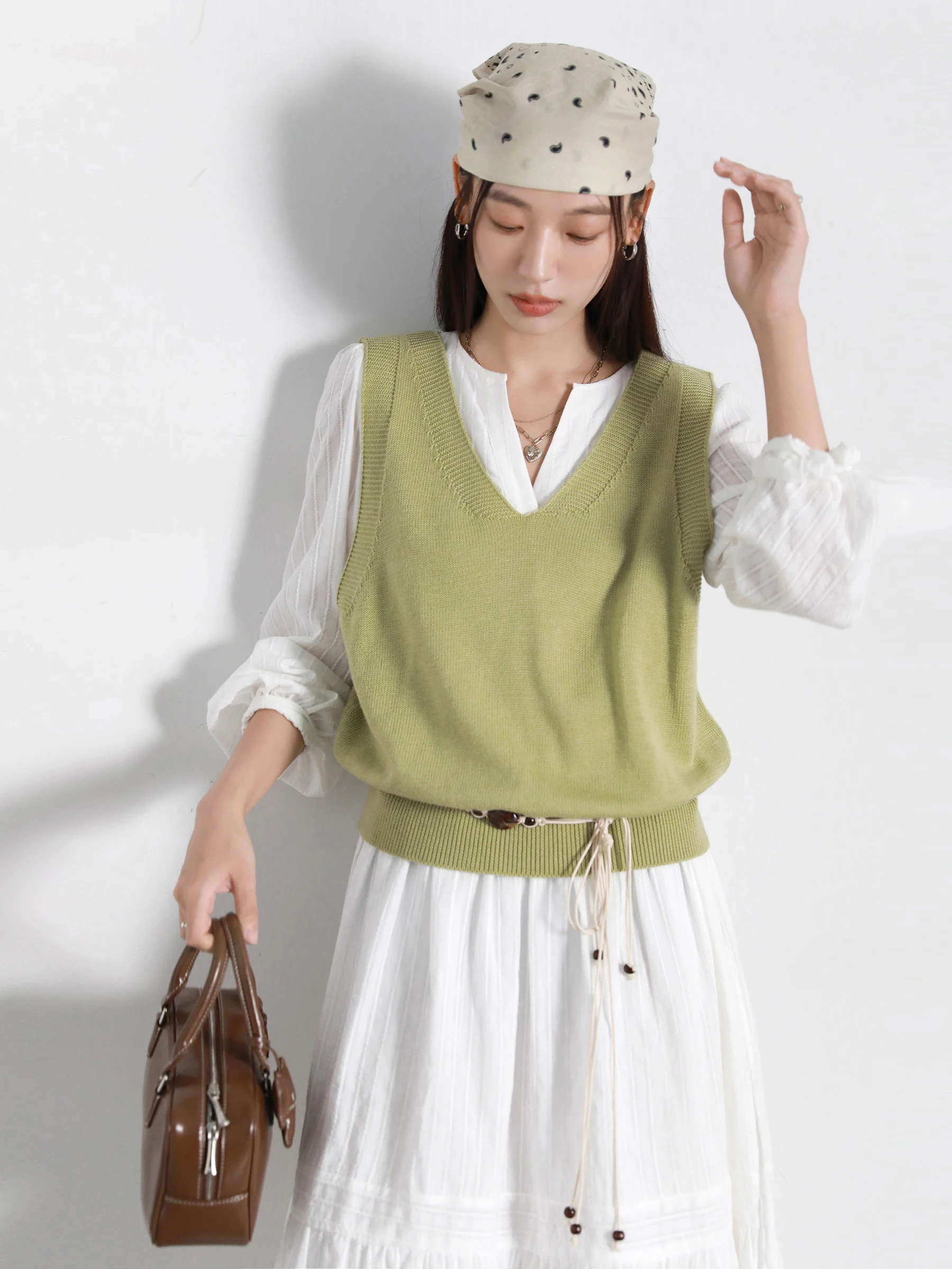 Conjunto de Vestido CHIC VEN para Mujer, Vestido Largo Casual Holgado de Manga Larga con Chaleco de Punto, Primavera Otoño 2026