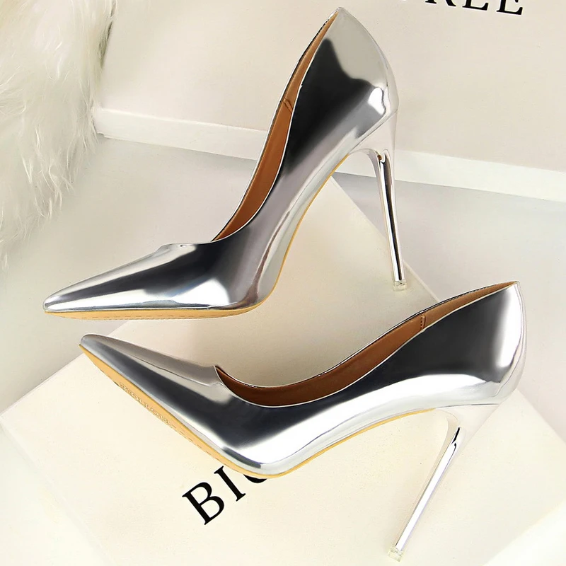 Zapatos BIGTREE, zapatos clásicos de charol para mujer, zapatos de moda para boda, tacones altos de aguja de 10,5 cm y 7,5 cm, zapatos de señora