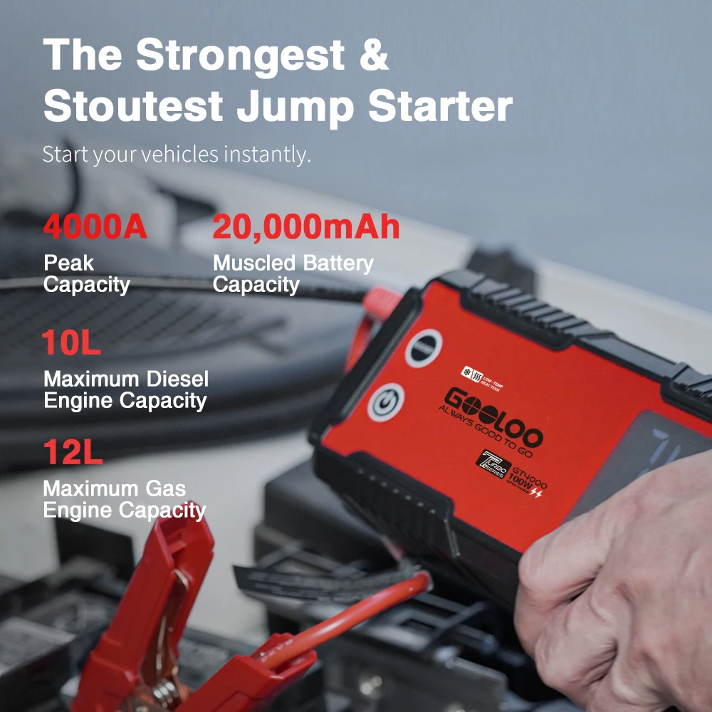 Arrancador de Coches GOOLOO de 20000 mAh, Batería de Coche de 12 V, Corriente Máxima de 4000 A, Cargador Portátil, Banco de Energía Portátil para Dispositivos de Emergencia