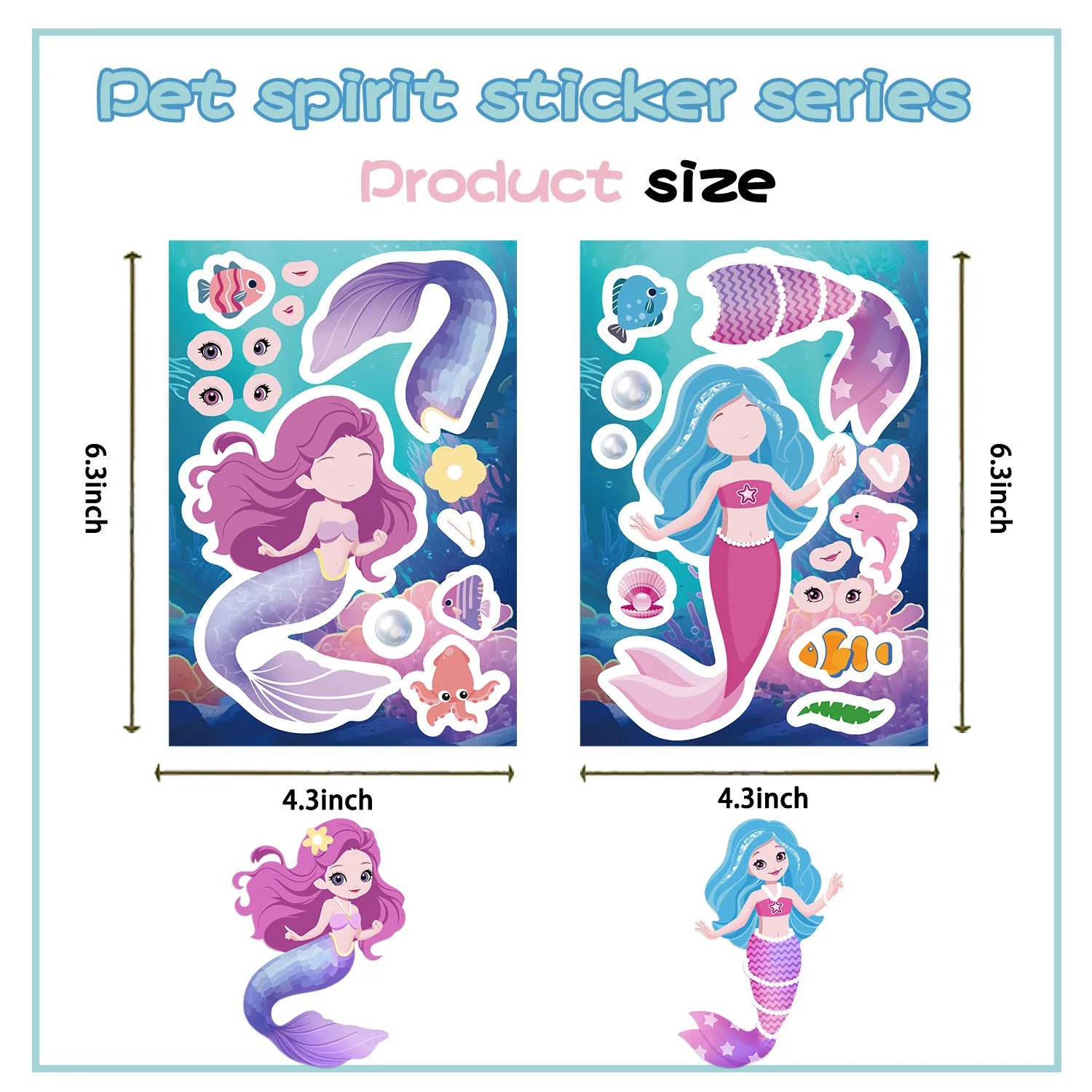8/16/24 Uds. Pegatinas de rompecabezas de princesa sirena bonita para hacer una cara juguetes DIY para niños pegatinas de ensamblaje regalos de recuerdo de fiesta