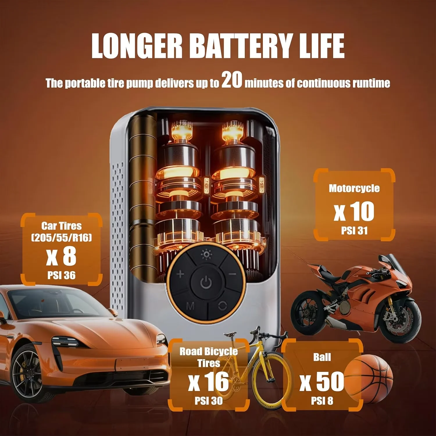 Bomba de aire portátil inalámbrica, inflador de neumáticos de coche, compresor de aire eléctrico con pantalla LCD, inyector de aire para bicicleta, coche, motocicleta, neumáticos y balones.