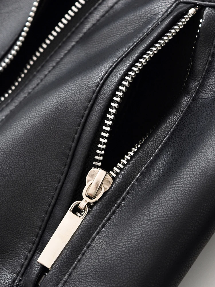 Ailegogo nueva primavera otoño Moto Biker chaqueta holgada de piel sintética negra ropa de calle mujer abrigo con cremallera prendas de vestir