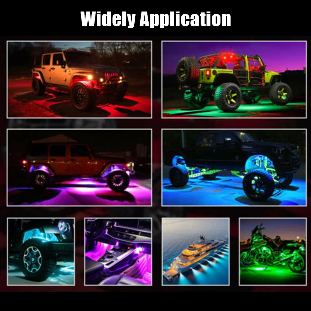 Luces LED RGB Rock 4/6/8 en 1, luz para chasis de coche, para Jeep, camión todoterreno, barco, sincronización de música, Bluetooth, Control por aplicación Undergolw