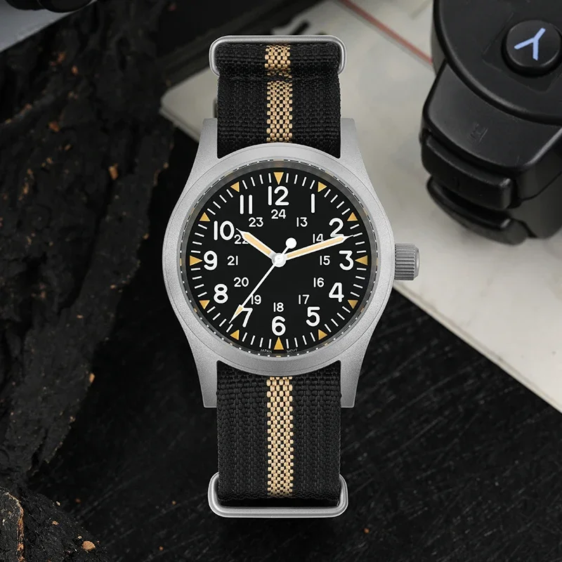 Militado ML05 38mm reloj militar Miyota 2035 movimiento cúpula cristal de zafiro C3 verde luminoso 10Bar relojes Vintage impermeables
