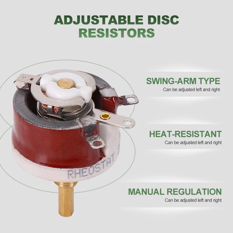 Reóstato de potencia Resistencia bobinada Variable rotativa Bc1-25W50W100W150W Resistencia ajustable en forma de disco marrón Reóstato deslizante 50Ohm 800Ohm 4.7Kohm Máx 5K Ohm