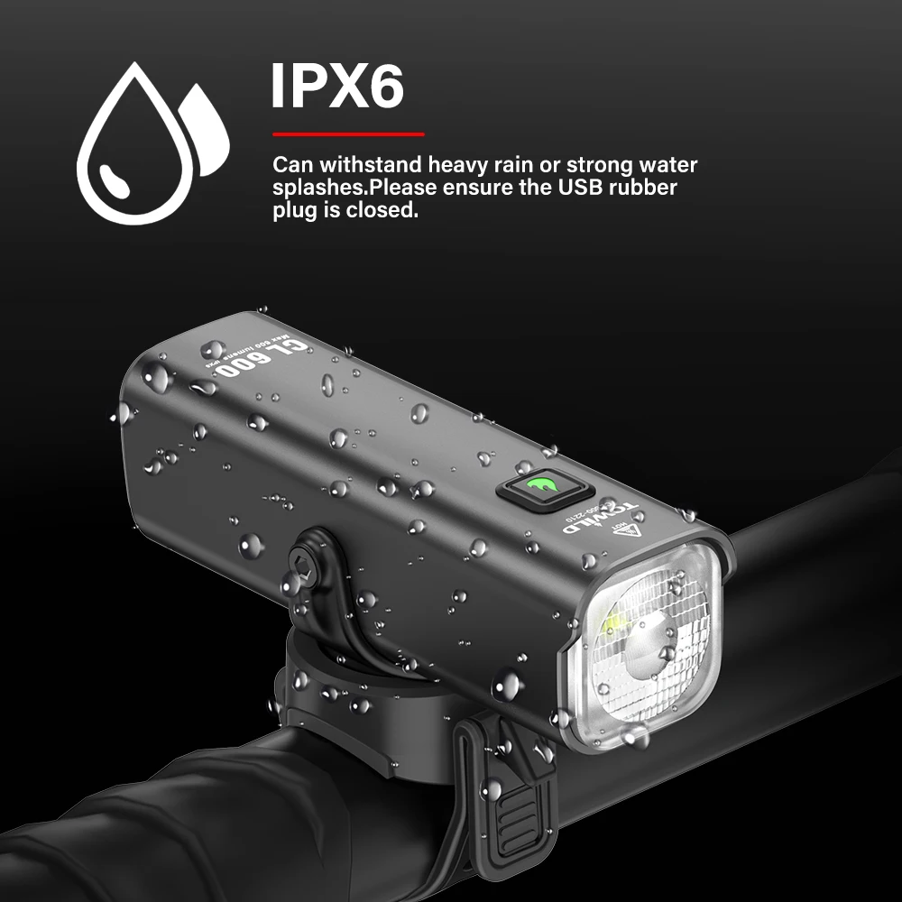 Luz Delantera para Bicicleta TOWILD CL600, 600 Lúmenes, LED Recargable por USB, 2600mAh, Resistente al Agua IPX6, Faros Delanteros para Bicicleta de Montaña