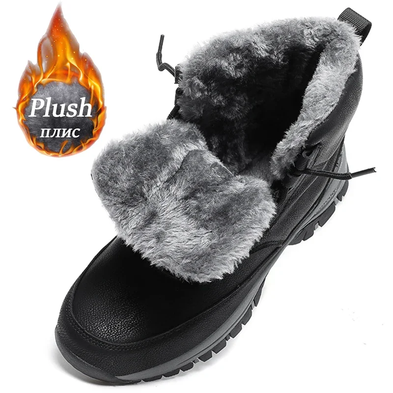 Botas de nieve impermeables para hombre, zapatos de trabajo de cuero, botas súper cálidas para exteriores, senderismo, talla 39-48, Invierno